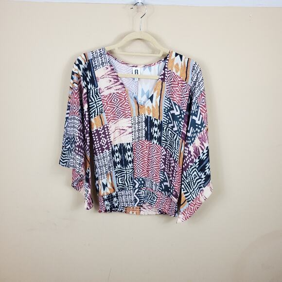 A by Amanda Split Neck Printed Blouse Size S - Picture 1 of 12